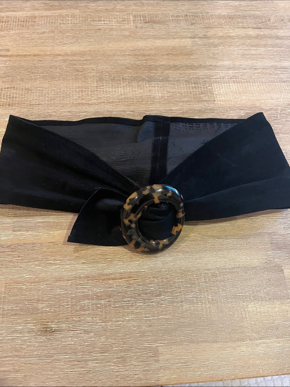 Black Suede Belt Leopard Buckle